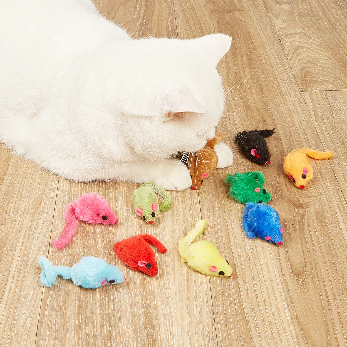 Katzenspielzeug Kaninchenfell Kunstmaus Feder Regenbogenmaus Spielzeug Lustiges Spielspielzeug für Kätzchen – Detail 4