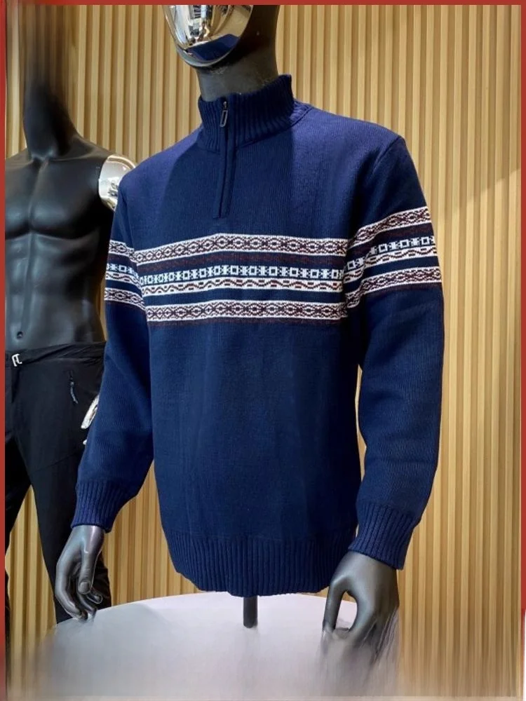 

Мужской модный вязаный свитер с воротником-стойкой и цветочным принтом на подкладке, мягкое полиэфирное волокно, теплое осеннее новое поступление, этнический слэ