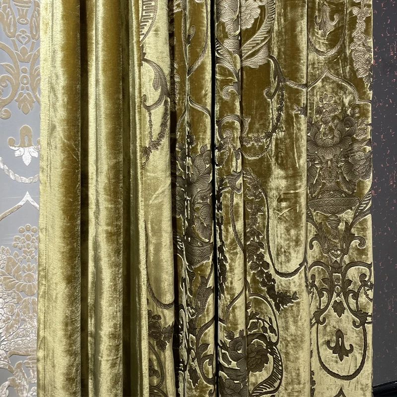 High End Gold Velvet Gilded Jacquard Curtains for Living Room Bedroom French Window Villa Customized Products