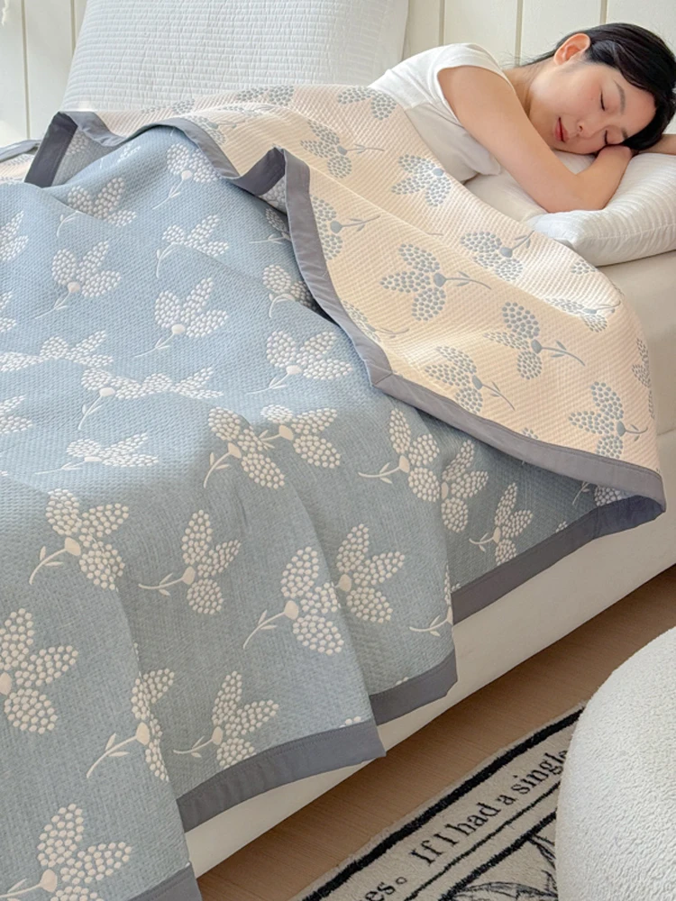 

Плед-покрывало из чистого хлопка с вышивкой, летнее, для офиса, для дневного сна, на диван, современный, простой, с растительным цветочным узором, для постели