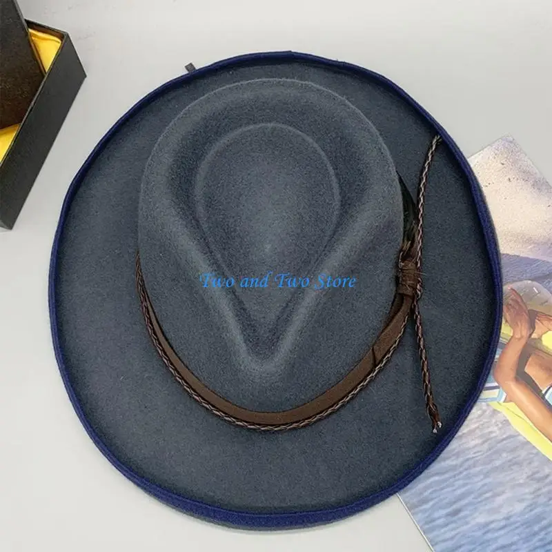 

HX6F Elegant Homburg Wool Top Hat with Wide Brimmed for Outdoor Gatherings