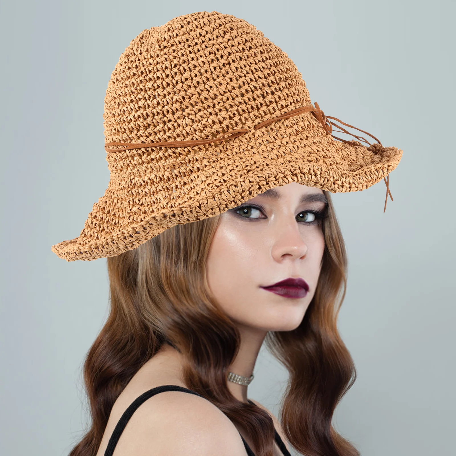 

1Pcs Straw Hat Wide Brim Summer Visor Foldable Sun Protection Cap Beach Holiday Headwear Straw Hat Beach Vacation Cap