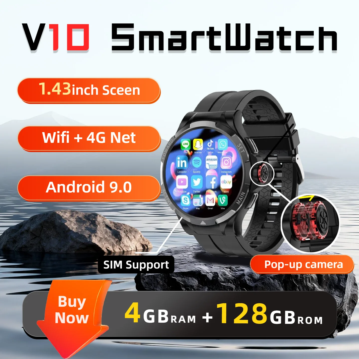 

NEW 4G Smart Watch Upgrade Chip with 4G SIM Card 128GB ROM Android 9 System 200w Camera WIFI GPS Smartwatch for Men