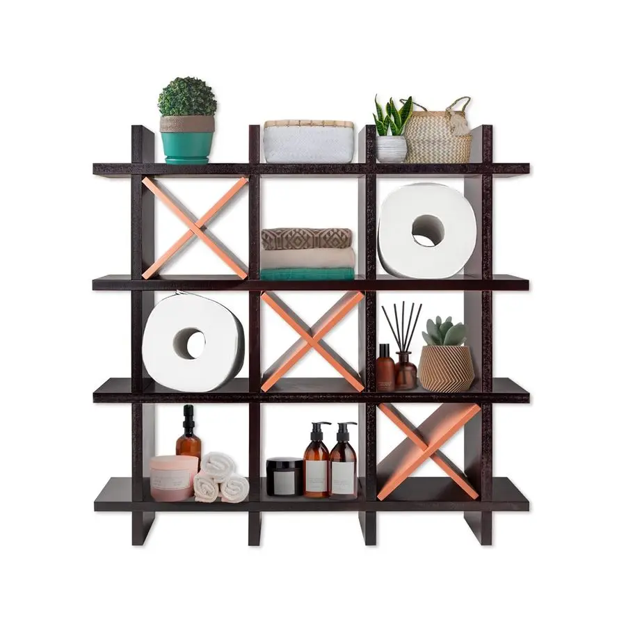 

Держатель для туалетной бумаги TicTacToe, отдельно стоящее или настенное хранилище для ванной комнаты, потертый темно-коричневый декор для фермерского дома