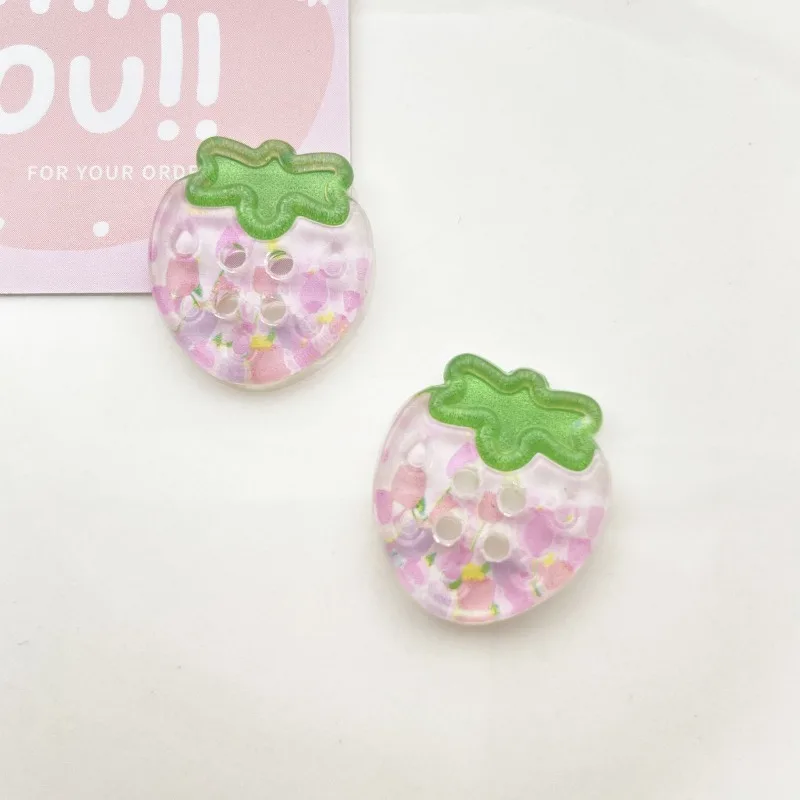 10Pcs Ice Transparent Print Strawberry Buttons DIY Sweater Decor Cream Glue Phone Case DIY Apparel Sewing Handmade Material