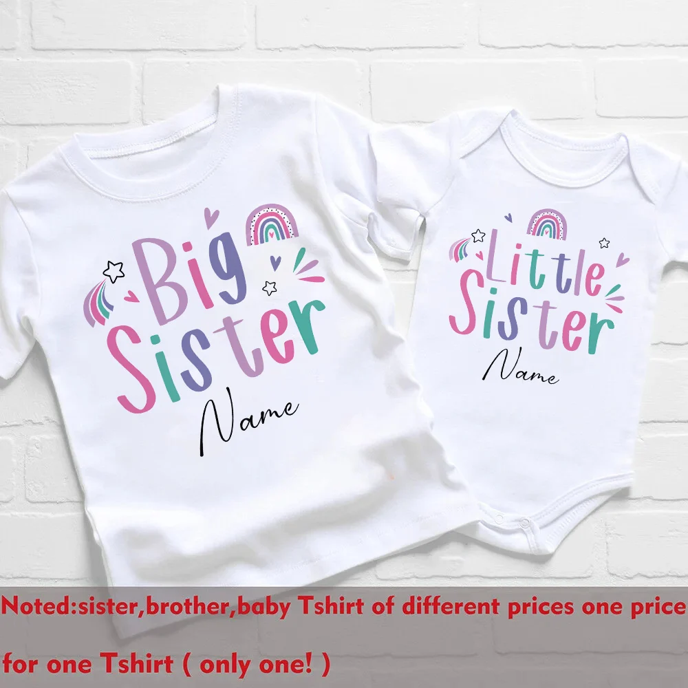 Personalized Big Brother Little Sister Matching Shirt Custom Name Sibling T-shirt Girls Boys Short Sleeve Tops Tee Baby Bodysuit