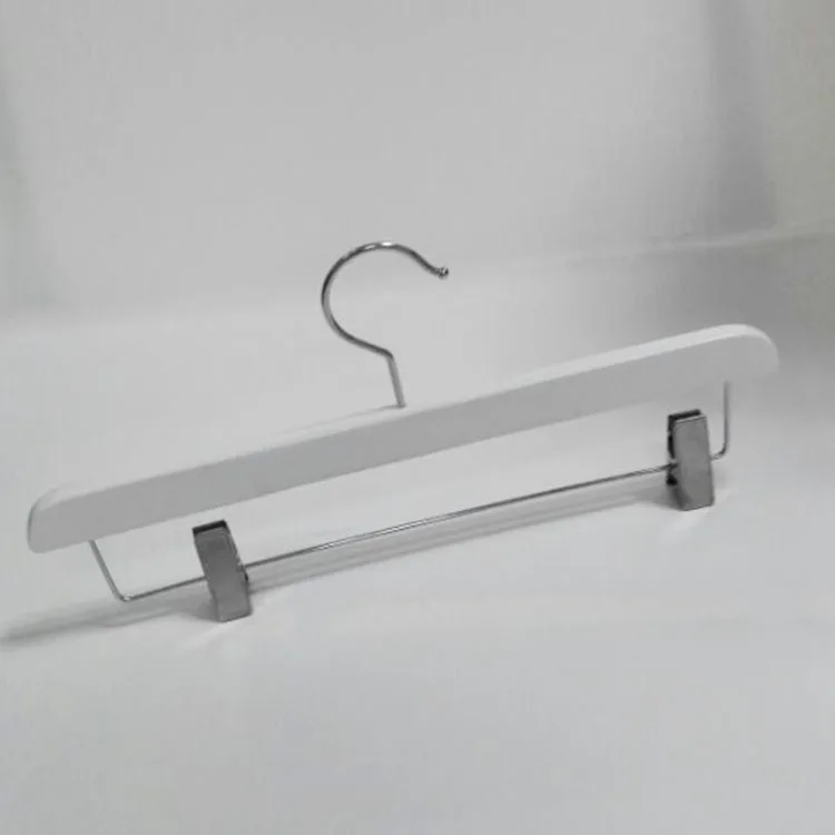 

Hangerworld Curve Anti-Skidding White Wooden Hanger with Clips for Pants/ for Skirt /for Bottom (12 pieces/ lot)