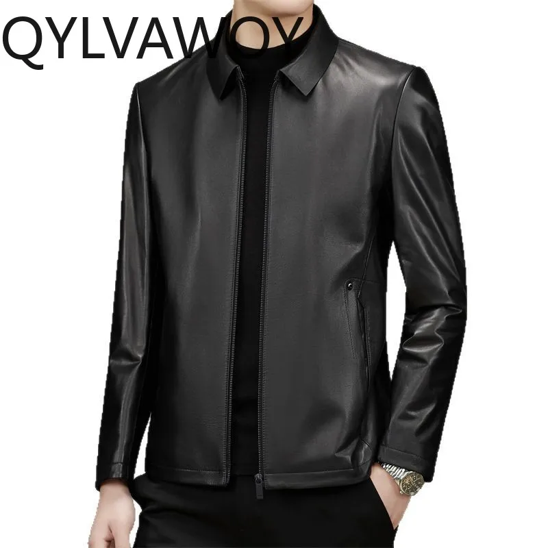 

QYLVAWOY High-end Calfskin Real Men's Leather Jacket Stylish Leather Black Jackets for Man Autumn Winter Leather Coat Chaqueta