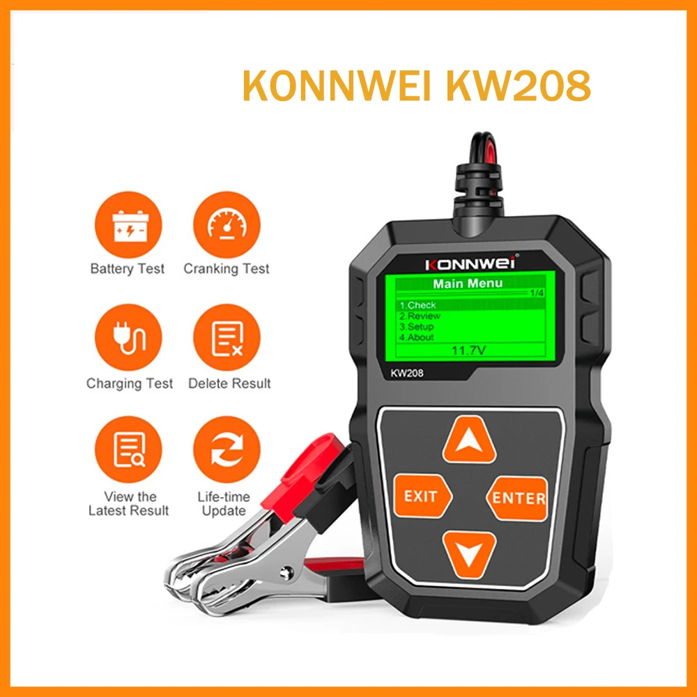 

KONNWEI KW208 Circut Battery Analyzer Car Battery Tester 12V 100 To 2000CCA Cranking Charging Pk BM550 12 Volts Battery Tools