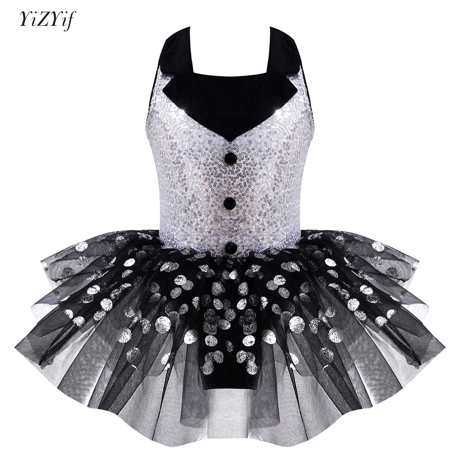 Kids Girls Sequins Hollow Back Ballet Dance Tutu Dress Leotard Gymnastics Ballerina Competition Stage Performance Costume