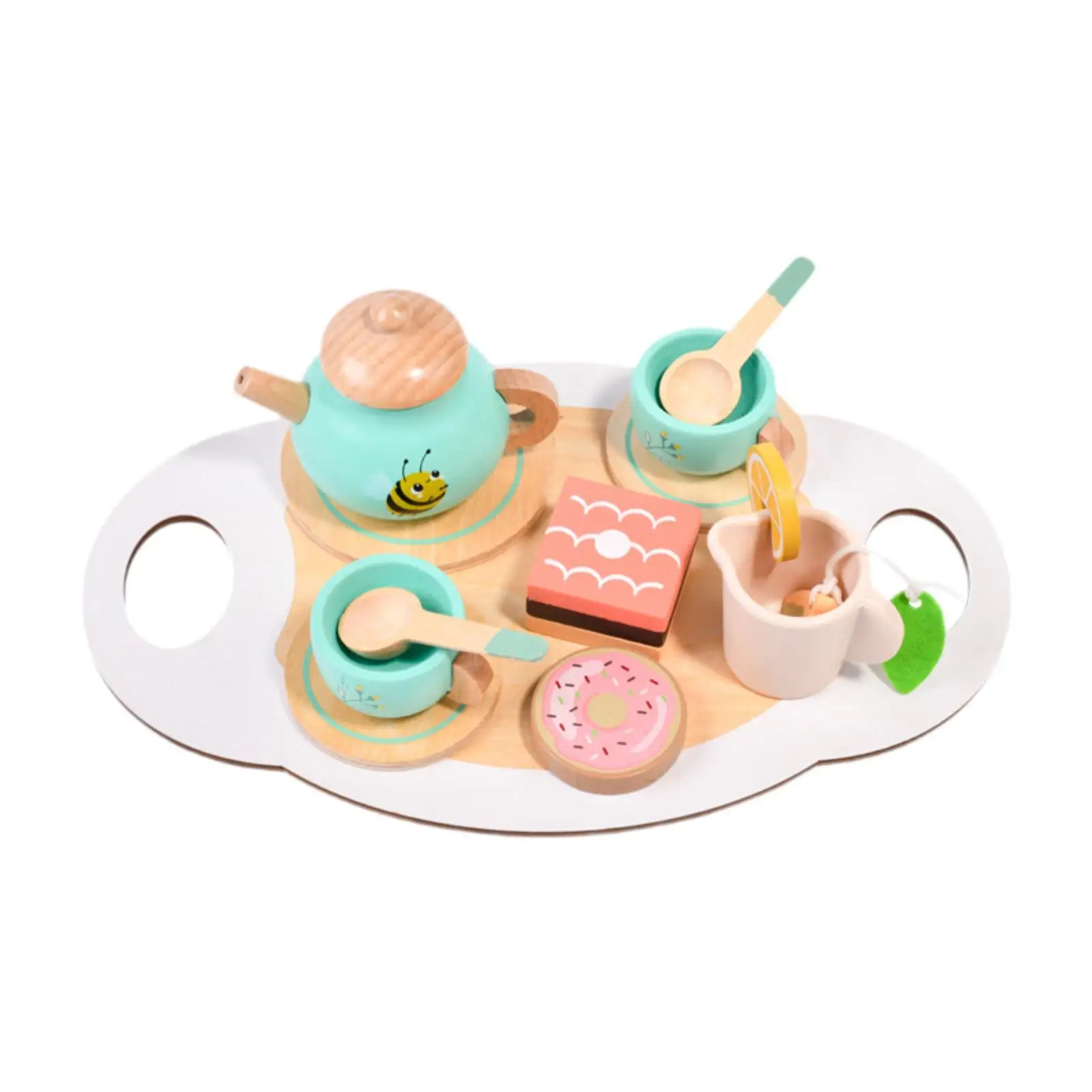 Set da tè in legno Giocattolo da cucina creativo Set da tè pomeridiano Accessori da cucina portatili per bambini 3 4 5 anni Ragazze Ragazzi Bambini