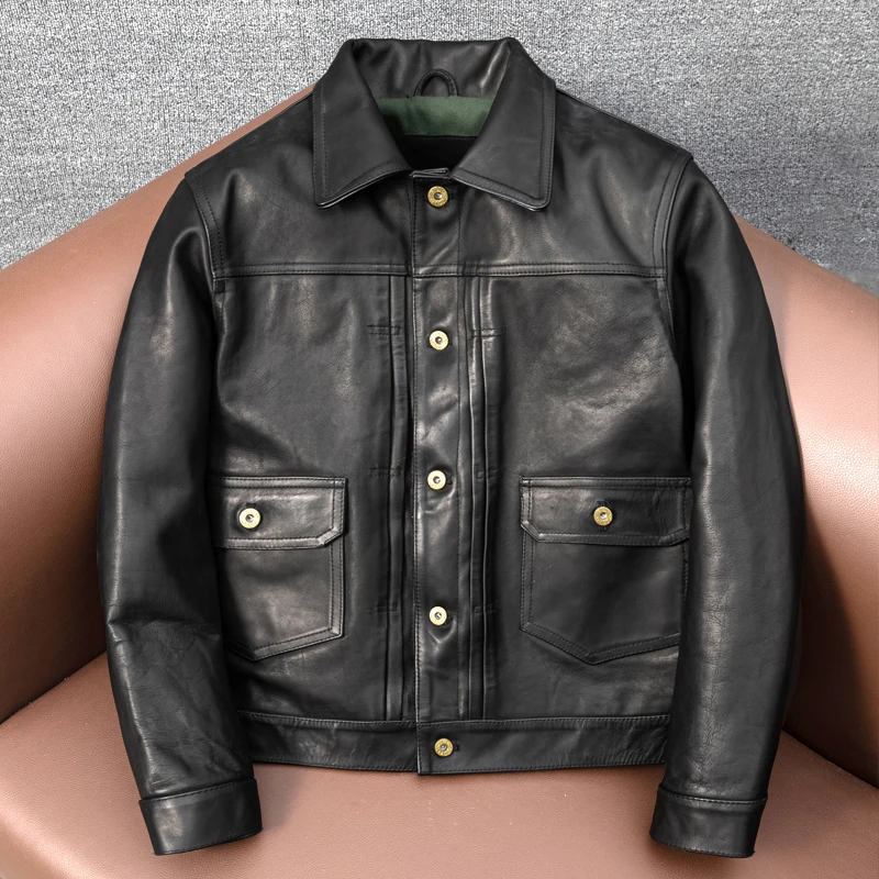 

Faionable Youth Leather Jaet Men's ort Fit Autumn Winter Outerwear Stand Collar hide Windproof Casual Sle