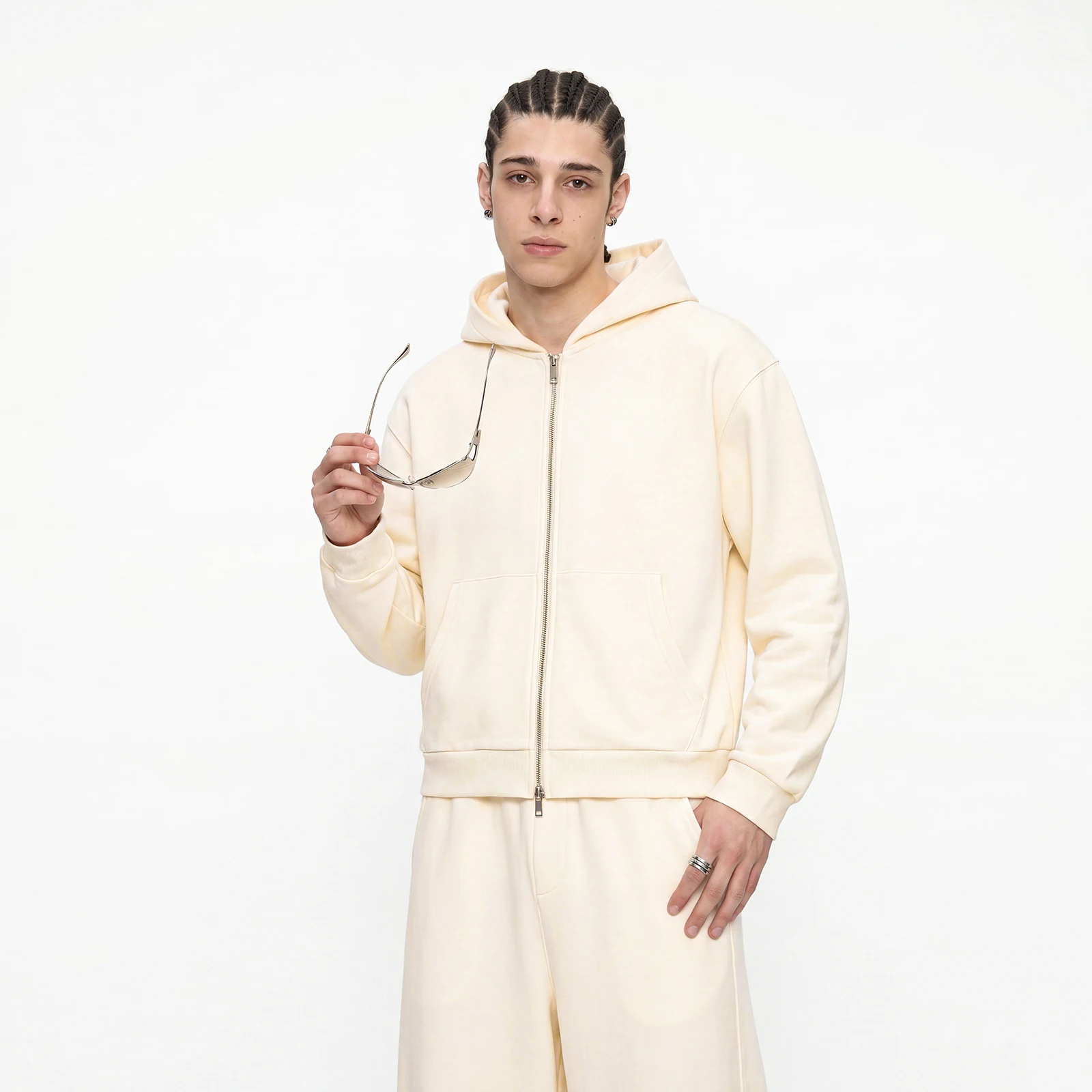 Brushed Zip Up Hoodie for Men Boxy Relaxed Cropped Oversized Quiet Luxury Full Zipper Sweat Jacket Pullover Hooded Top Unisex