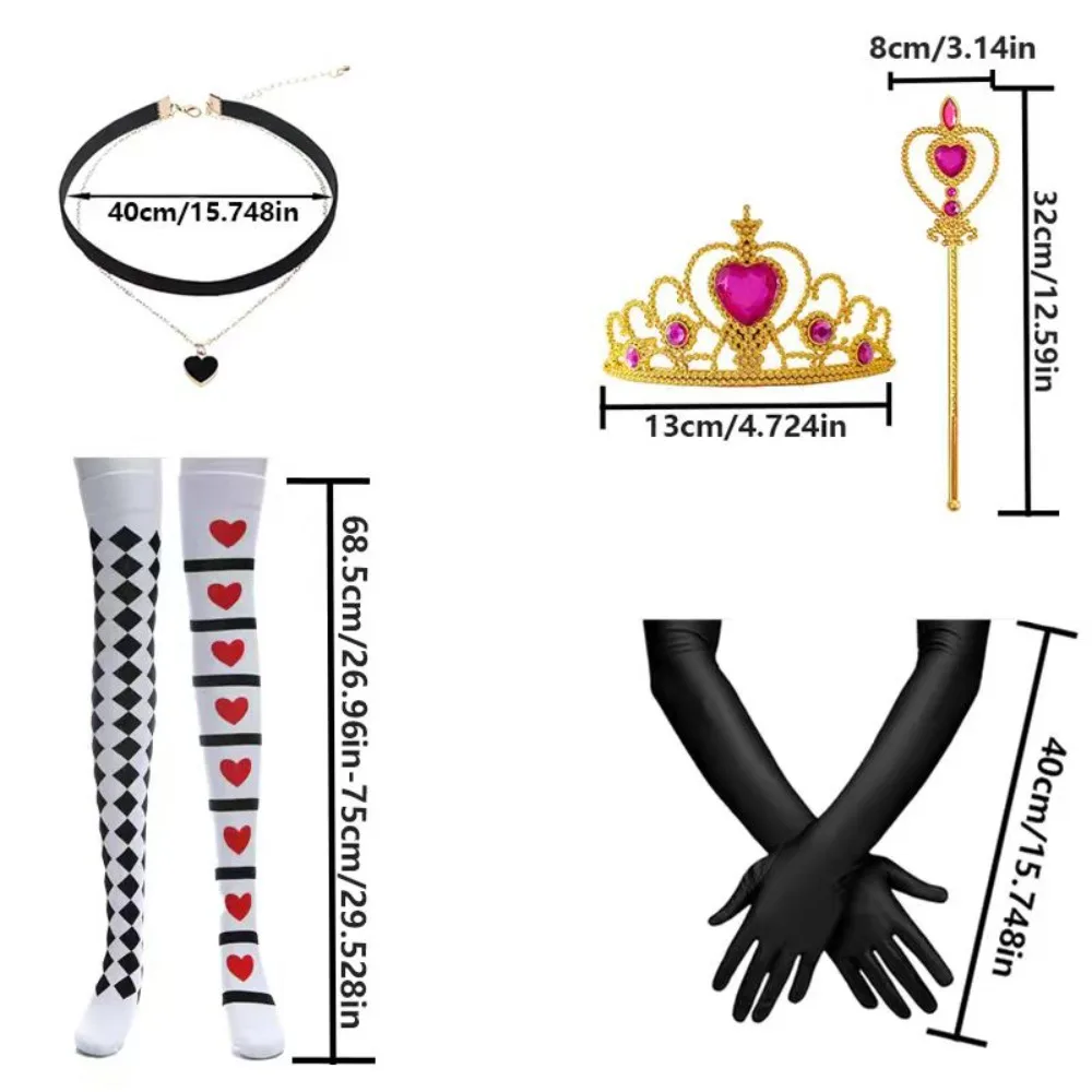 PESENAR ハロウィン クイーン コスチューム ハート アクセサリー セット ハート ストッキング ロング グローブ ルビー クラウン ワンド ネックレス