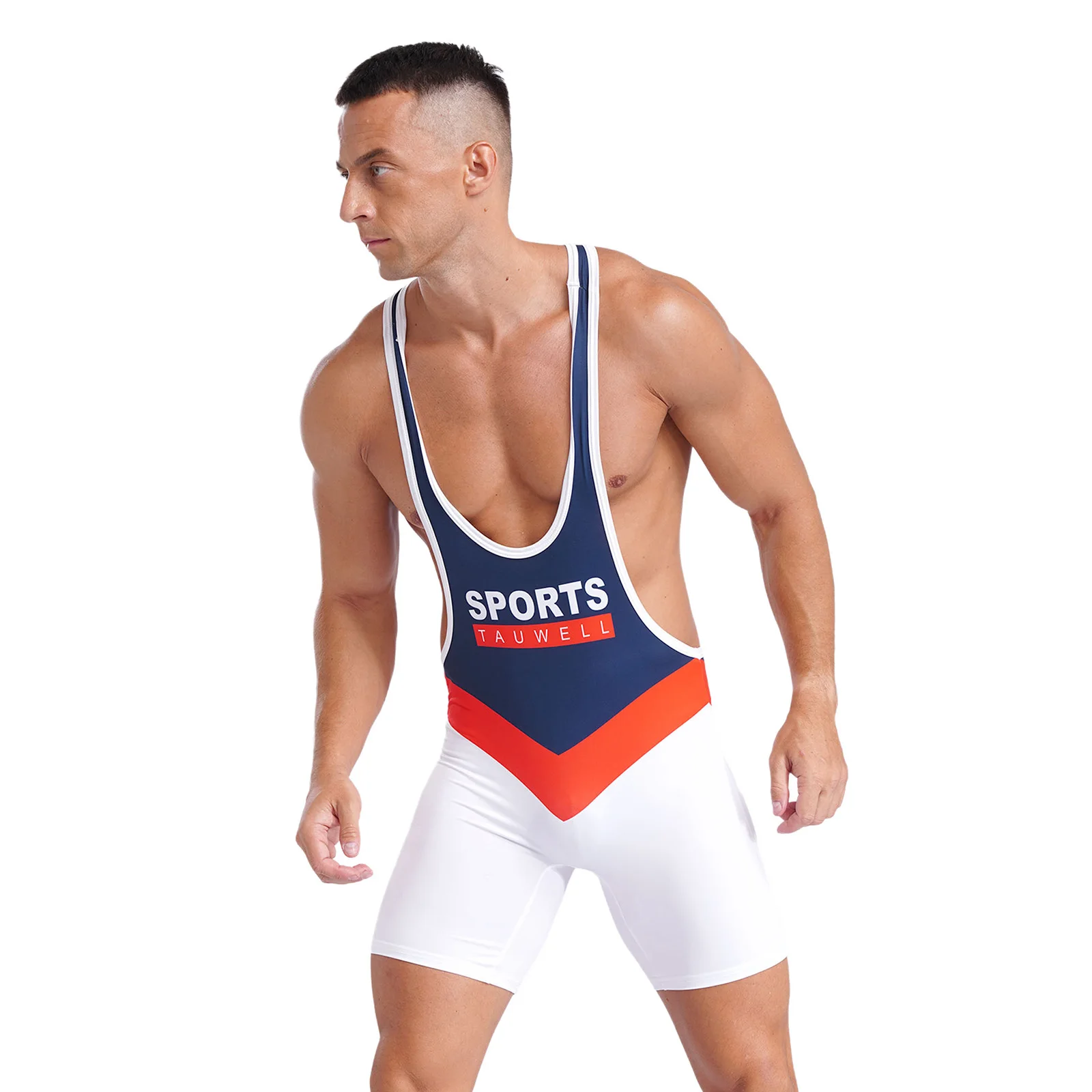 Mens Athletic Wrestling Singlet Bodysuit Y-Back Low Neckline Sleeveless Boxer Shorts Leotard Jumpsuit for Bodybuilding Fitness