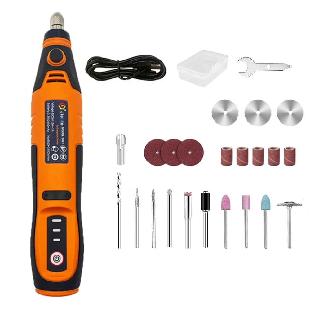 JANGKLIFE USB draadloos roterend gereedschap Dremel miniboor graveerpen elektrische mini draadloze boormachine met accessoires DIY-set
