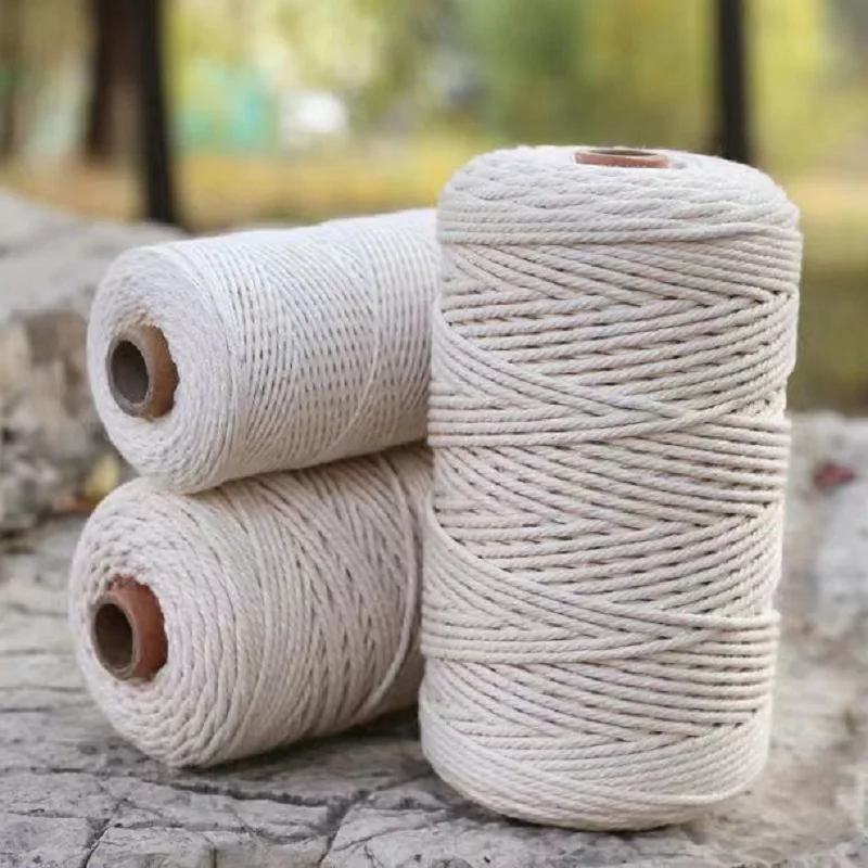 Safe Beige White 2MM Soft Cotton Food Rope Knitting Twisted Yarn Macrame Cord for Roast Meat Tying Wall Thread Handmade Hanger