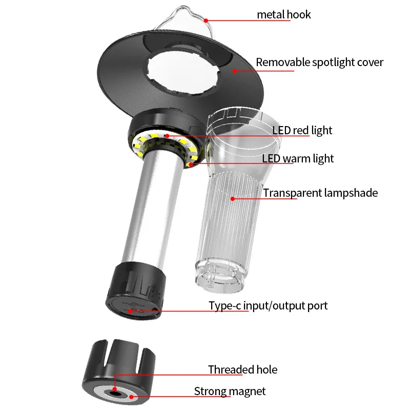 Multi-function Camping Light Portable Outdoor Camping Lantern With Magnet Emergency Light Hanging Tent Light Powerful Work Lamp
