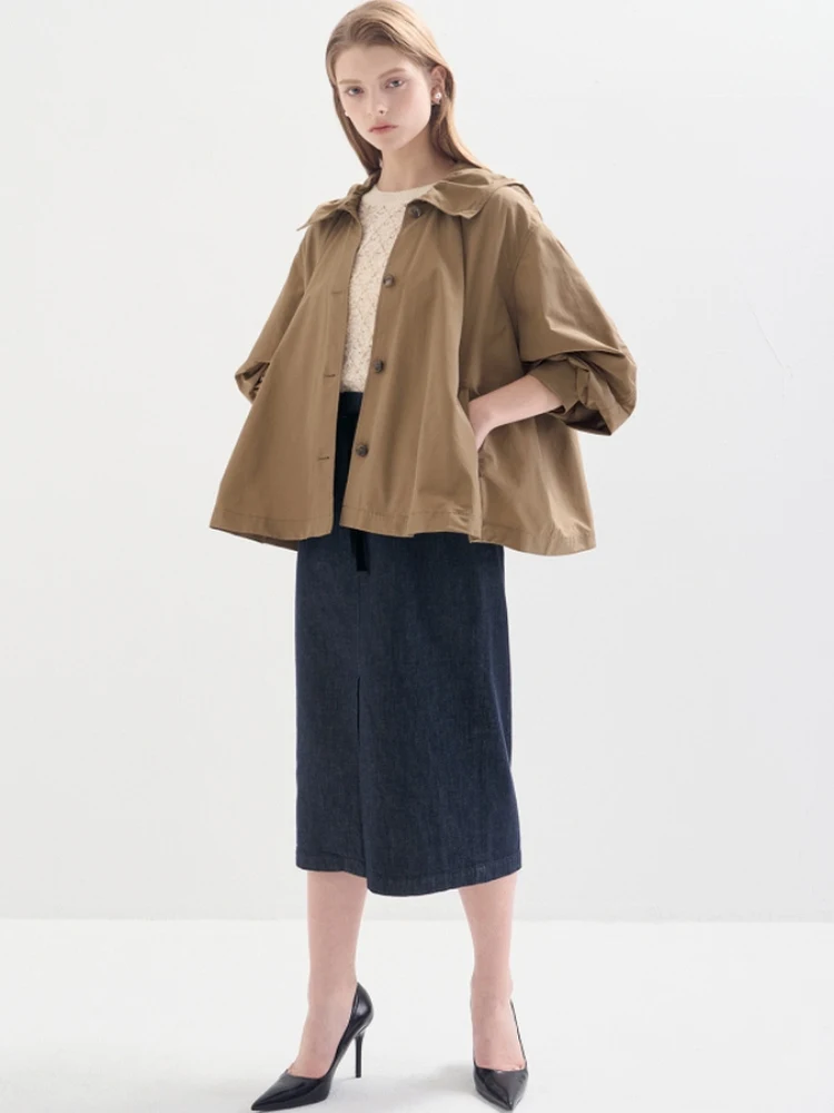 

Повседневное модное свободное корейское ветровка с капюшоном, длина рта, хлопковый материал на одной пуговице для молодых женщин