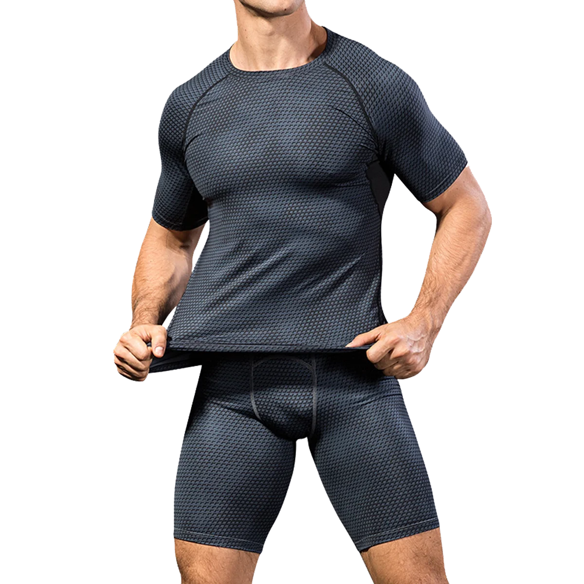 Conjunto de roupas esportivas de treinamento masculino Dry Fit roupas de ginástica Fitness manga curta camisa de compressão terno roupa esportiva apertada kta자