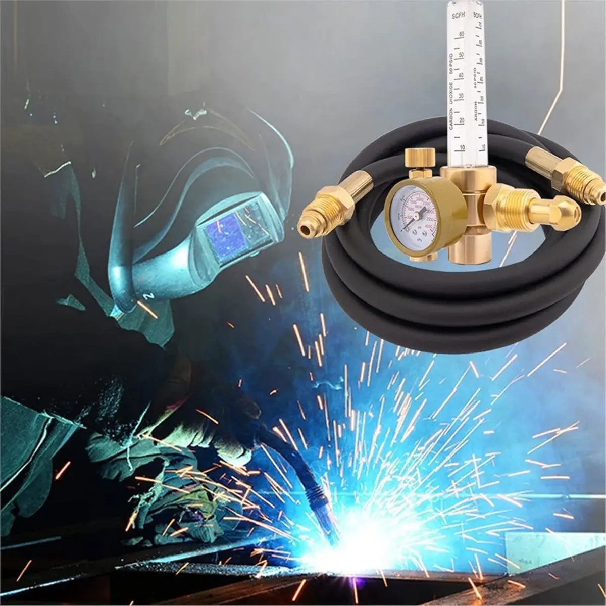 PROMOTION~ Welding Gas Regulator Flow Meter with Gas Hose, Leak-Proof Argon CO2 Pressure Gauge with Universal Multi-Interface