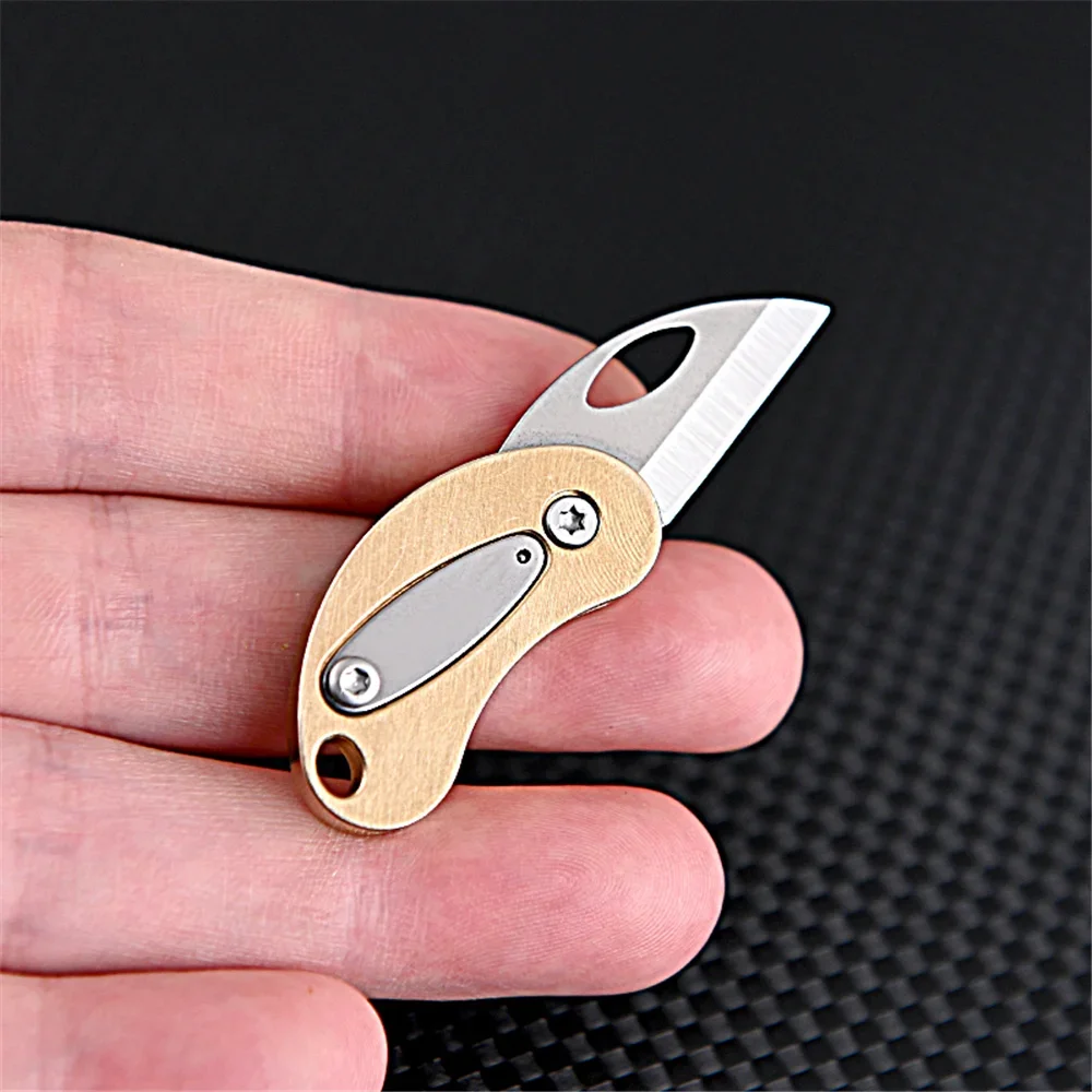 Pigeon Egg Brass Folding Knife Mini Creative Portable Outdoor Unpacking Express Fruit Knife Pendant Self-defense Sharp Key Chain