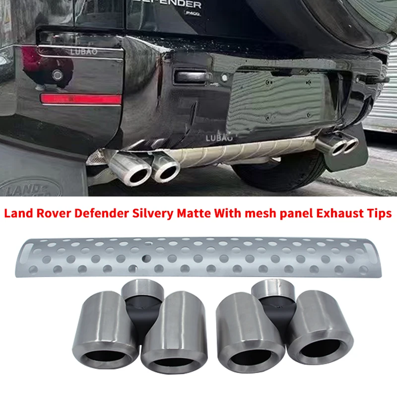For 2020-2024 Land Rover Defender L663 P400 90 2.0T 110 3.0 Muffler Tip Upgraded Silvery Plated Four-Outlet Rectangle Exhaust Pi