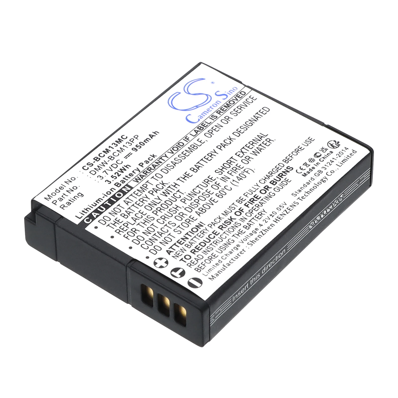 Li-ion Camera Battery for Panasonic, 3.7V, 950mAh, Compatible Models: Lumix DMC-FT5, Lumix DMC-FT5A
