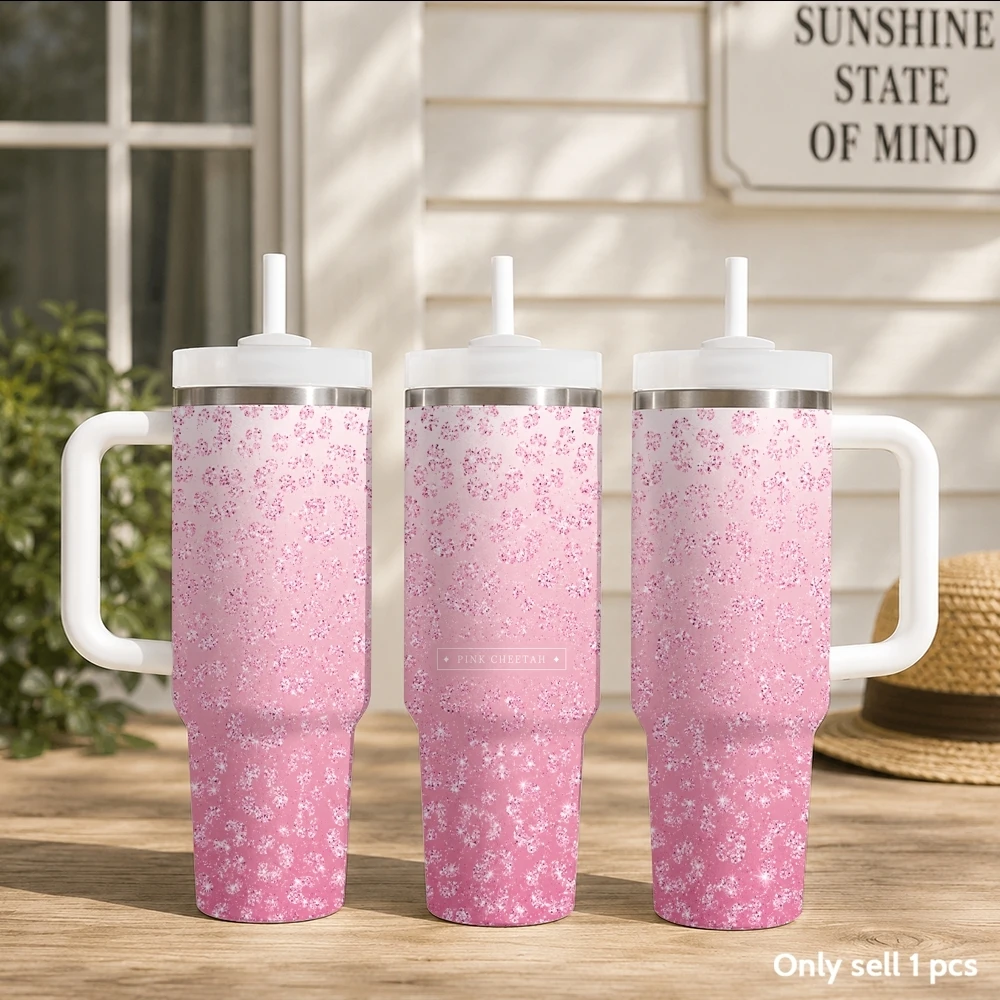 Sparkly Glitter Ombre Vacuum Flasks 40oz Portable Stainless Steel Tumbler with Handle Straw Double Wall Insulated Leakproof Mug