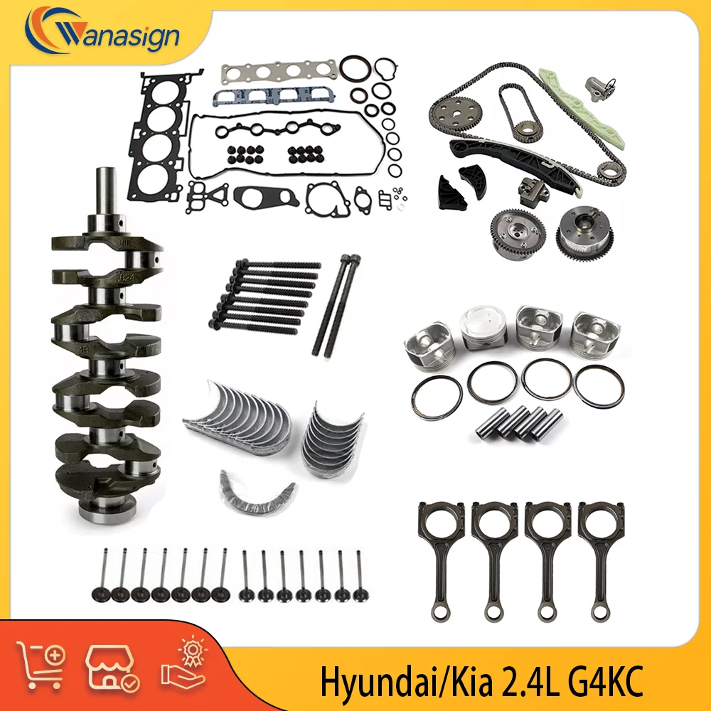 AUTO Engine Overhaul Rebuild Kit Crankshaft Con Rods Timing chain kit For Hyundai KIA 2.4L L4 GAS 2.4 L T G4KC 2005-2008