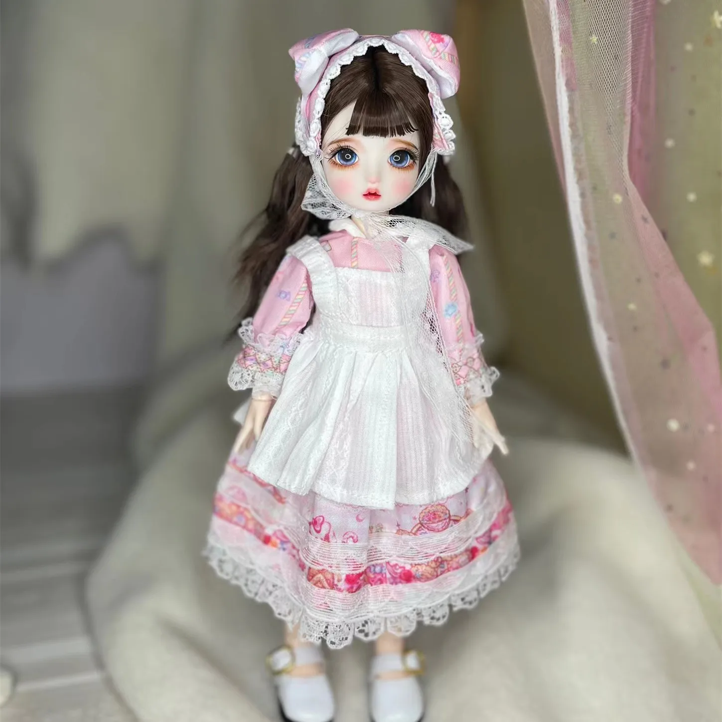 

30cm Doll Mjd 22 Joint Girl Body 1/6 Pink Dress Wig BJD Accessories