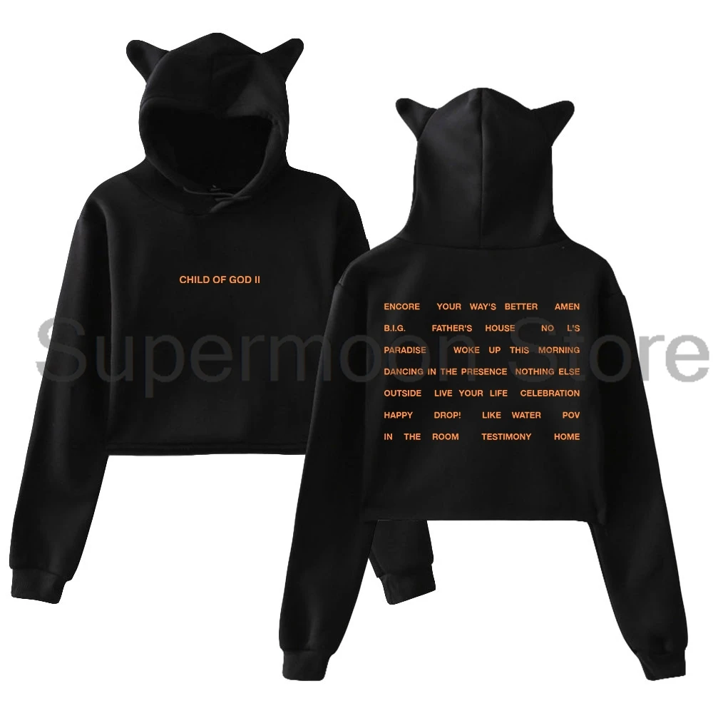 

Forrest Frank Child Of God II Tracklist Hoodie Female Cat Ears Hooded Sweatshirt Long Sleeve Crop Top Women's Clothes