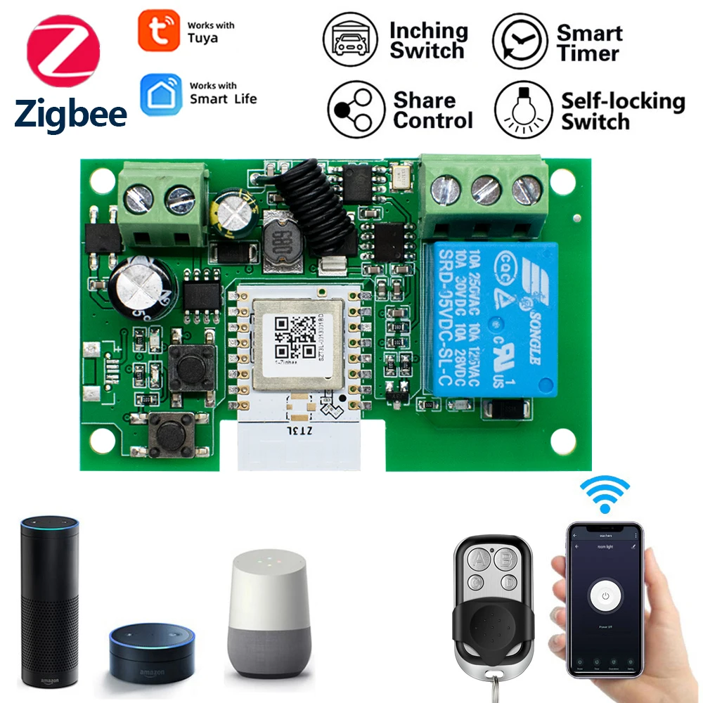 Zigbee Automation Module 1CH Smart Home Switch 10A Relay 7-32V 85-250V 220V Works with Alexa Google Home Tuya APP