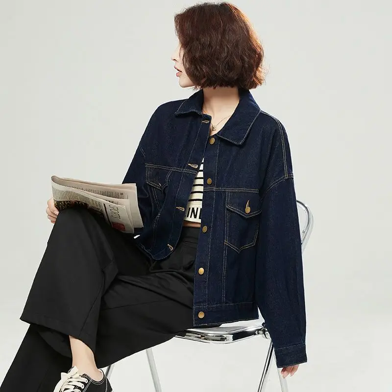 Spring and Autumn New Women's Cowboy Jacket Loose Commuter Short Casual Jacket