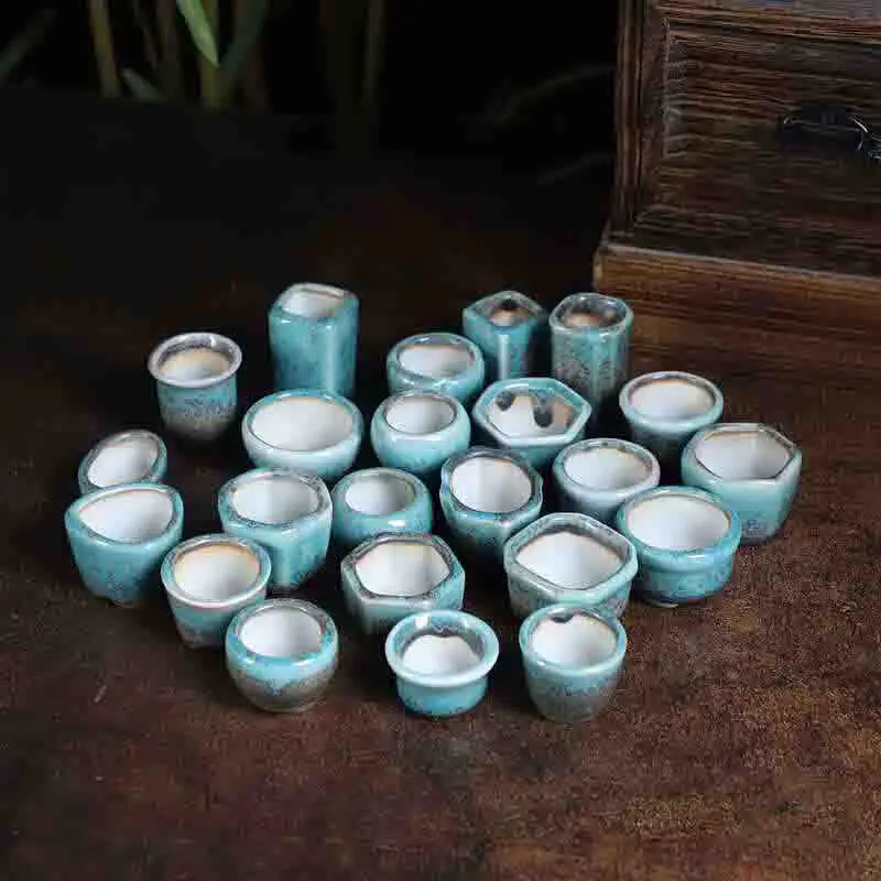 Glazed Ceramic Bonsai Pot Creative Chinese Succulent Thumb Pot Simple 23colors Home Desktop Decoration Small Flower Pot LI192