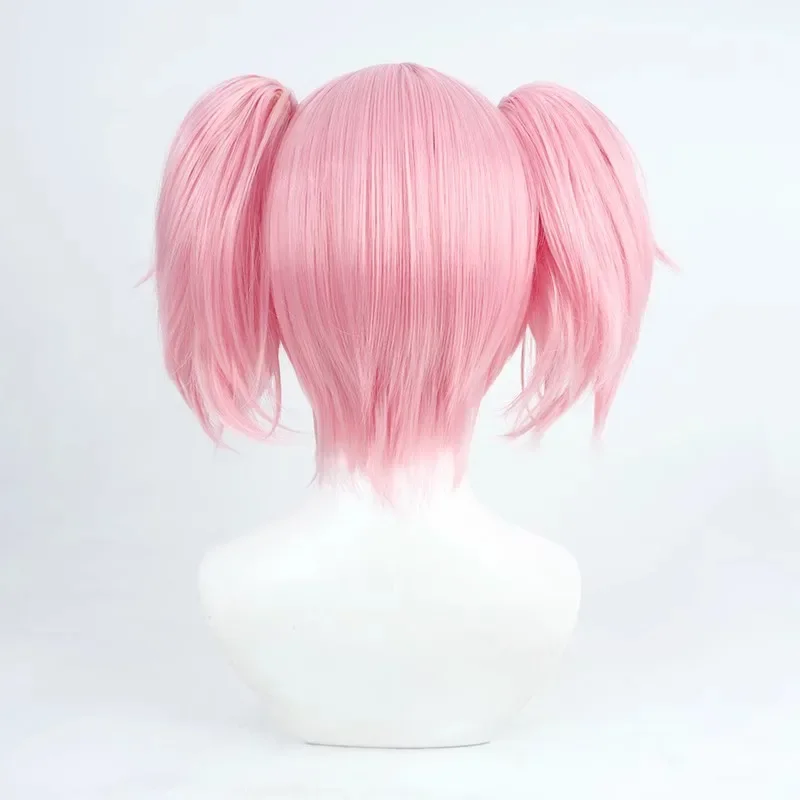 Anime Puella Magi Madoka Magica Kaname Madoka Cosplay Wig Women Girls Short Pink Ponytails Heat Resistant Hair Halloween Props