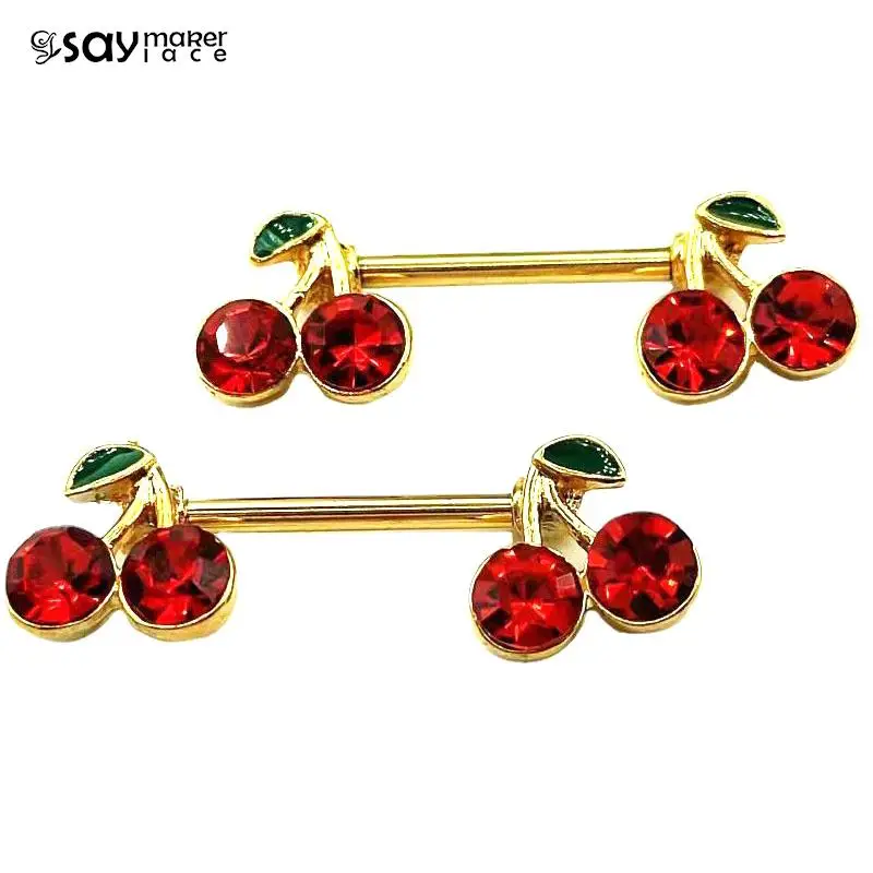 Piercing de pecho de circón de cereza para mujer, 1 piezas, adorno para el pecho, anillo de pezón de Metal Sexy, joyería para el cuerpo