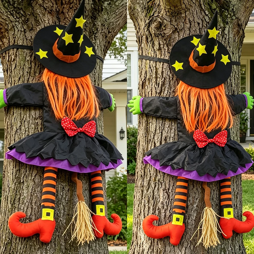 Fun Halloween Witch Crashes Into A Tree Decoration Outdoor Hanging Ornament Garden Tree Hanging Garden Party Scene Decor Prop