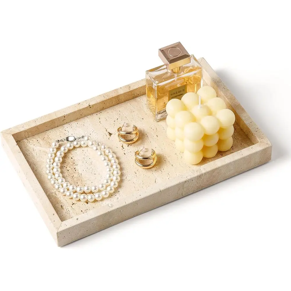 

Italy Travertine Stone Vanity Tray or lry, Perume, Makeup, Candle,Natural Marble Decorative Trays or Bathroom Drer RecKitchen