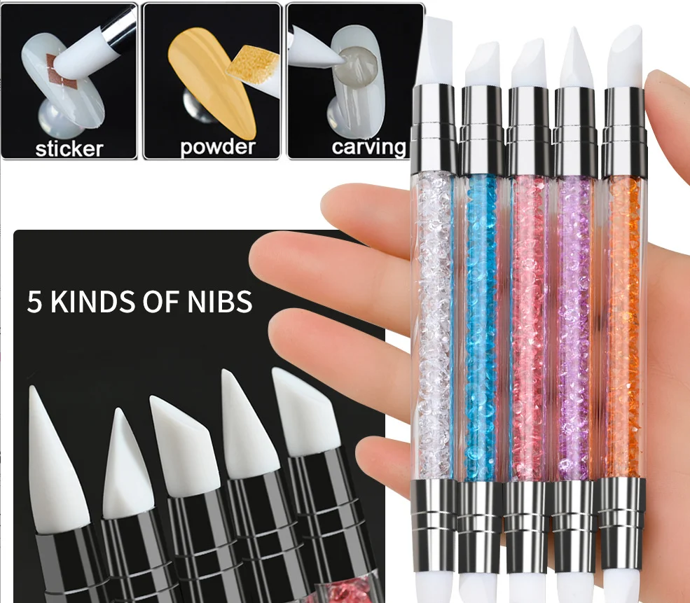 Nail art Stift Doppel Kopf Silikon Blume Sculpting Stift Einstellbare Kleber Stick Präge Stift Nail art Pinsel Jedes Zuhause Werkzeug