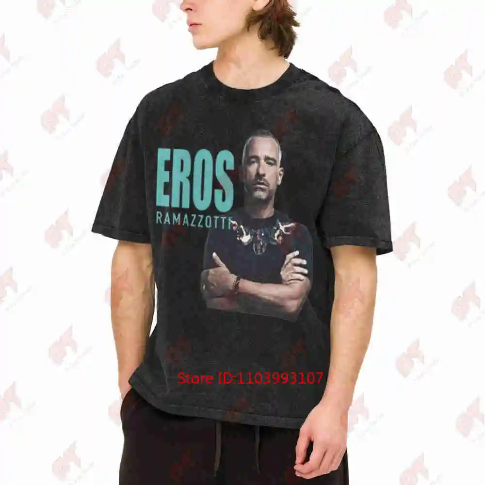 Eros Ramazzotti Signature Initials Vintage Washed Tee Pure Cotton T-Shirt