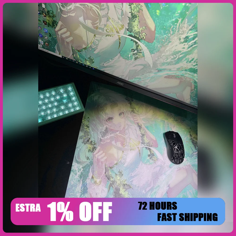 New Kielo Lab Laviena Tempered Glass Mouse Pad 490x420mm Anime Gaming Desk Mouse Mat for FPS Esports PC Gamer Accessory Gift