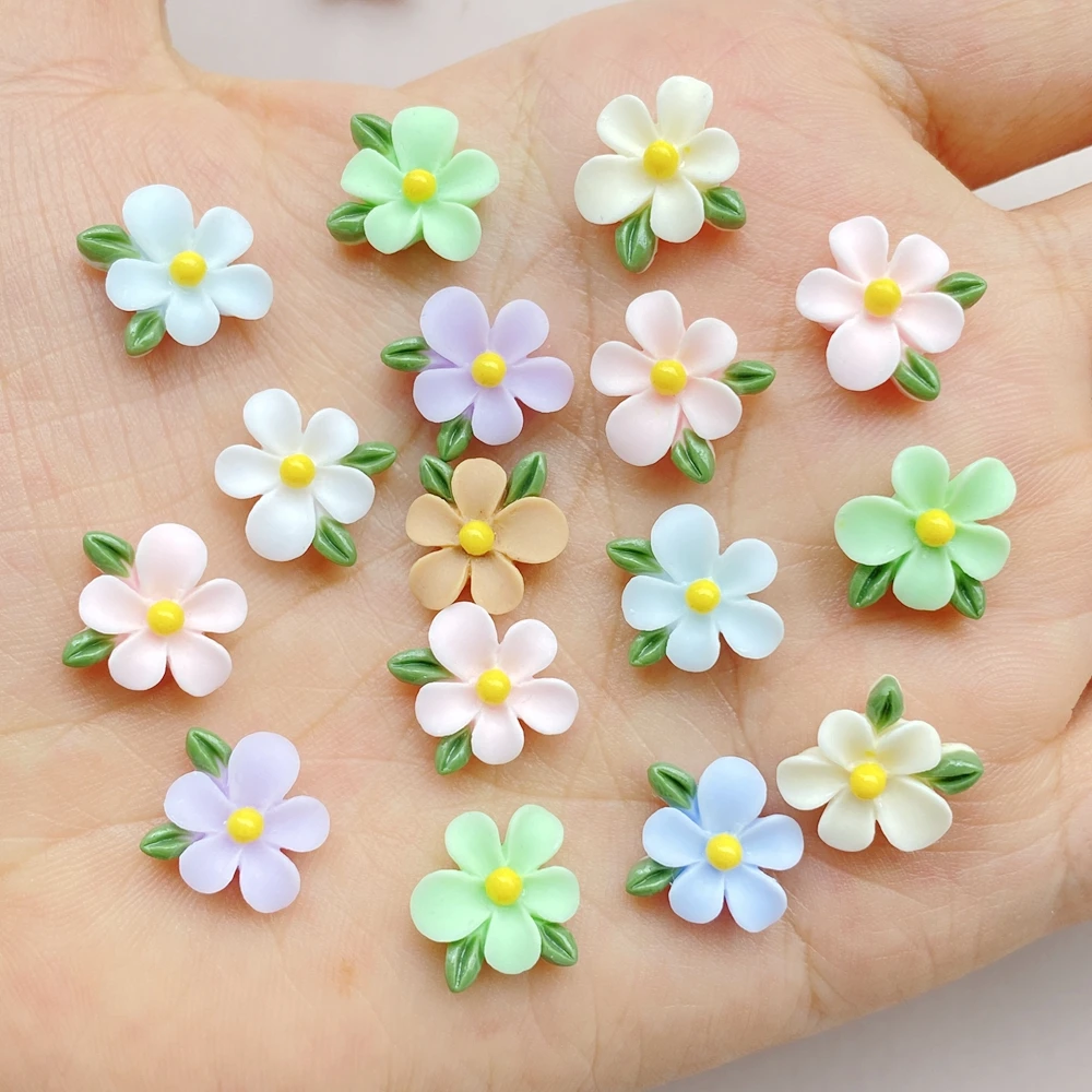 50Pcs Cute Cartoon Mini Colored Flower Nail Art Resin Designer Charms DIY Craft For Nail 3D Decorations Jewelry