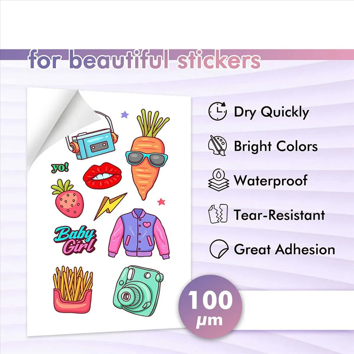 *CLOS 48 Sheets Vinyl Sticker Paper for Inkjet Printer - Printable Glossy Sticker Paper and Holographic Laminate Sheets