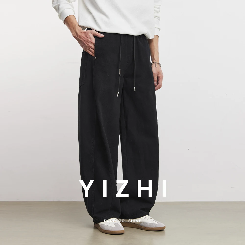 

Мужские повседневные брюки из чистого хлопка, весна-осень 2026, новинка от американского модного бренда, прямые универсальные свободные брюки с широкими штанинами