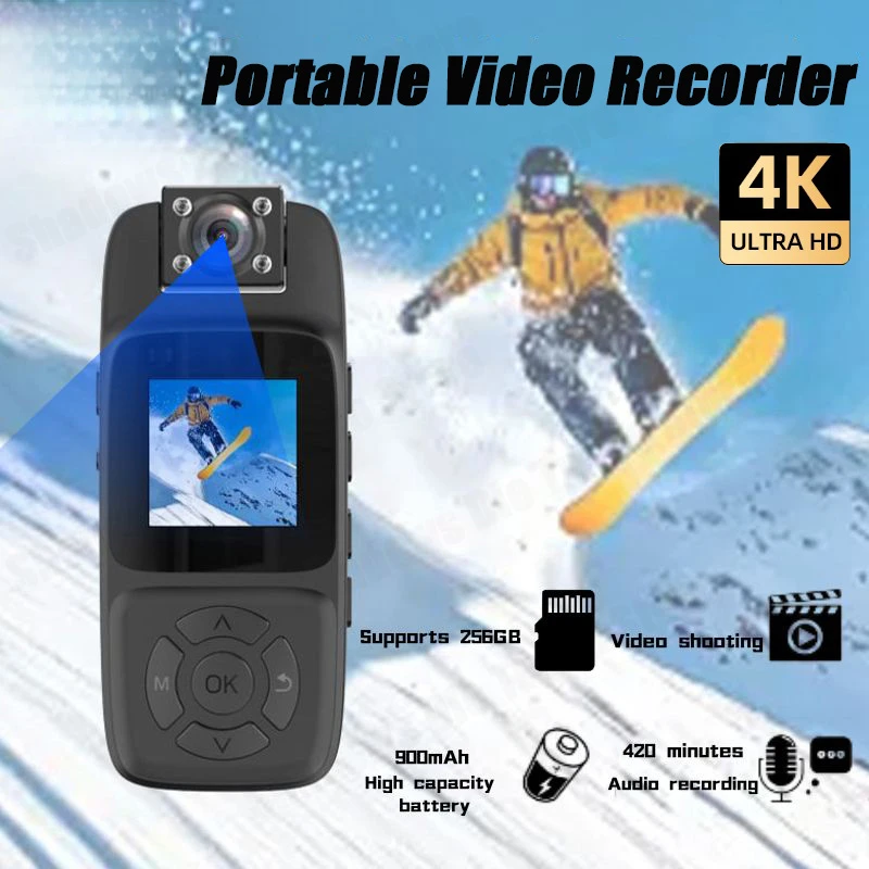 

Мини-камера Wi-Fi 4K HD Портативный цифровой видеорегистратор с задним зажимом Полицейская камера для тела Ночное видение Спортивная миниатюрная видеокамера