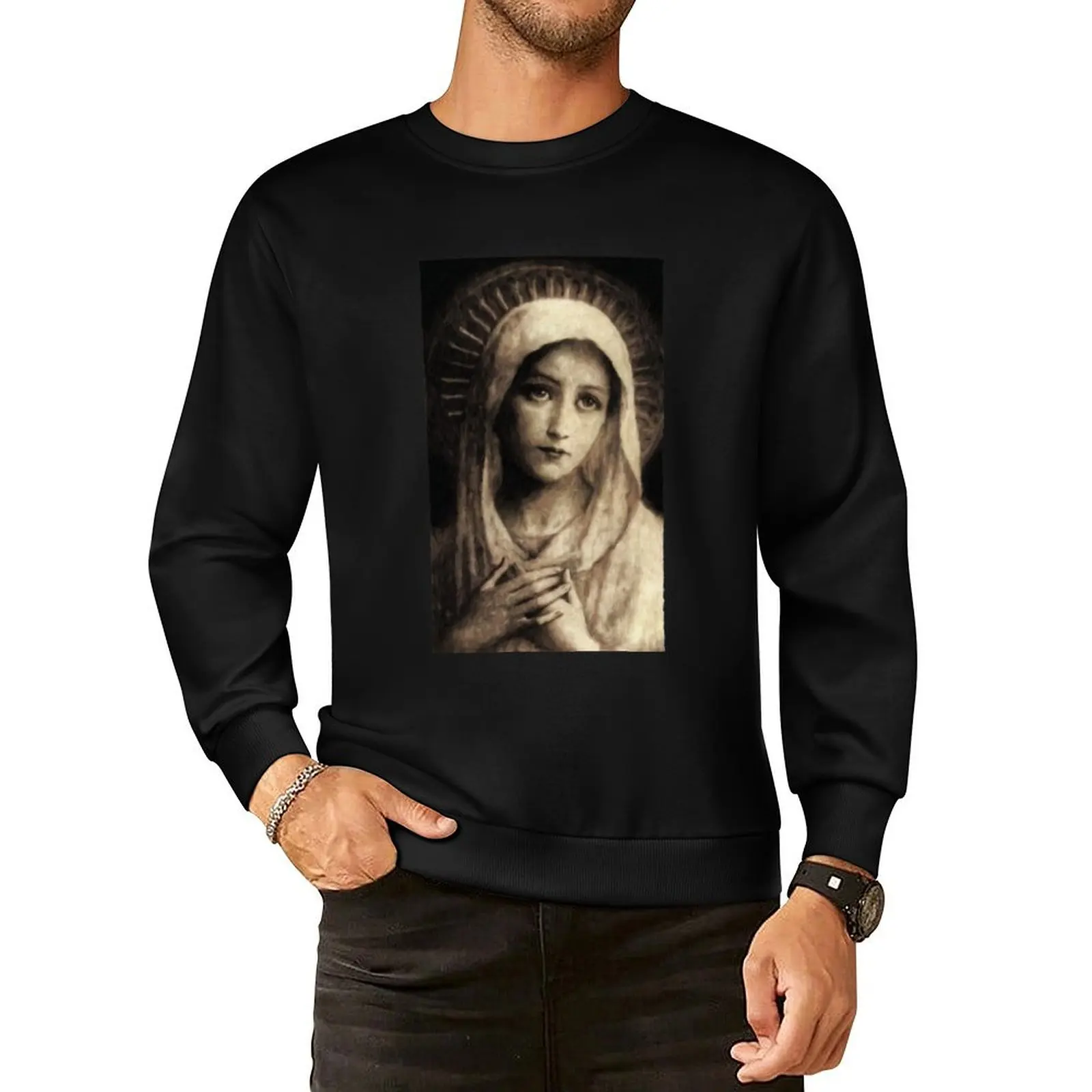 

Vintage Virgin Mary Painting Pullover Hoodie men's clothing winter clothes oversize sweatshirts