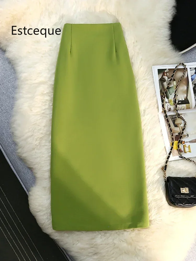 2025 elegante Vintage Schlitz Formale Frau Röcke Koreanische Mode Hohe Taille Dünne Lange Rock Frauen Frühling Sommer