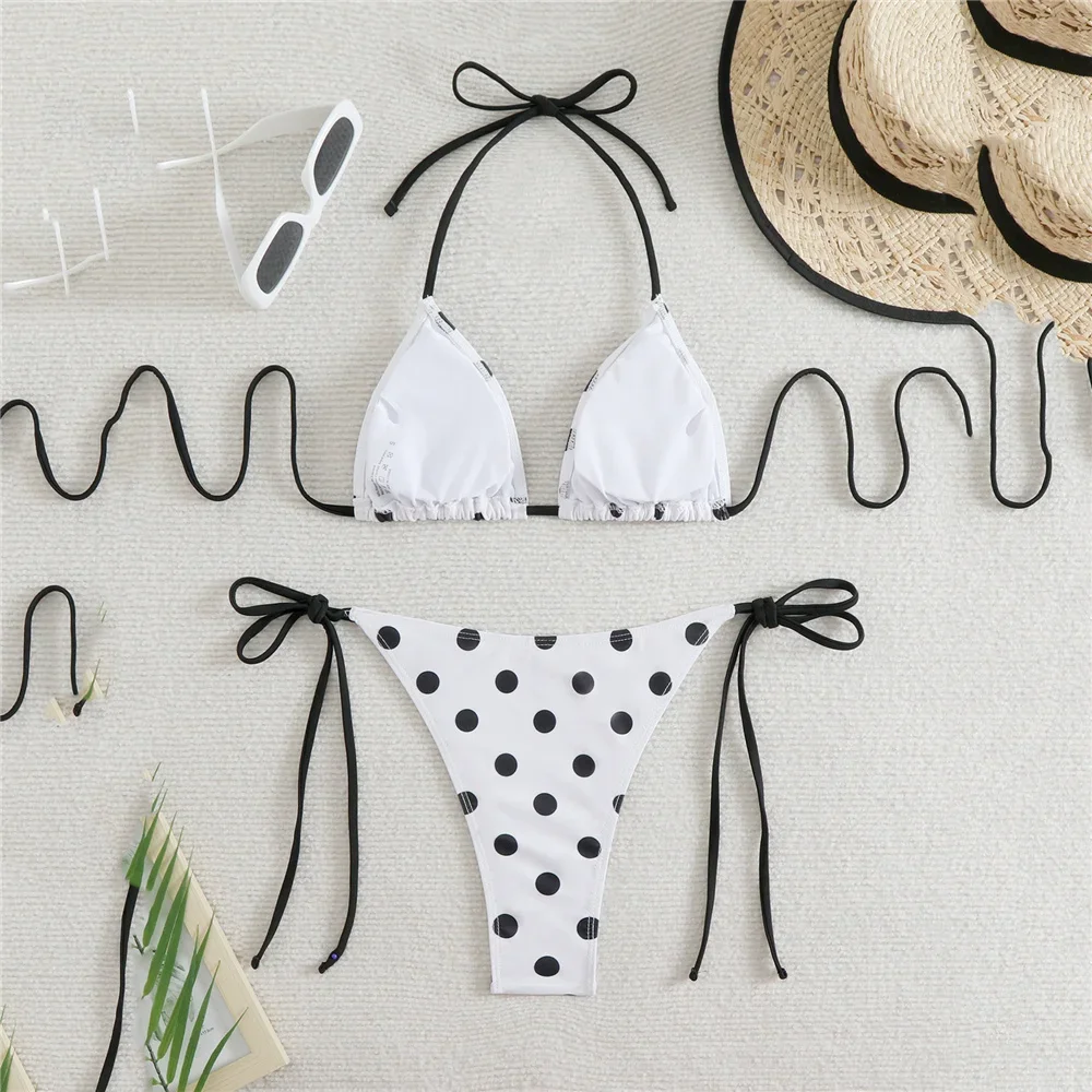 البولكا نقطة طباعة مثير ملابس السباحة الرسن سلسلة ثونغ ملابس سباحة نسائية صغيرة 2025 النساء الدانتيل متابعة ملابس السباحة مثلث البيكينيات مجموعات لباس سباحة #2