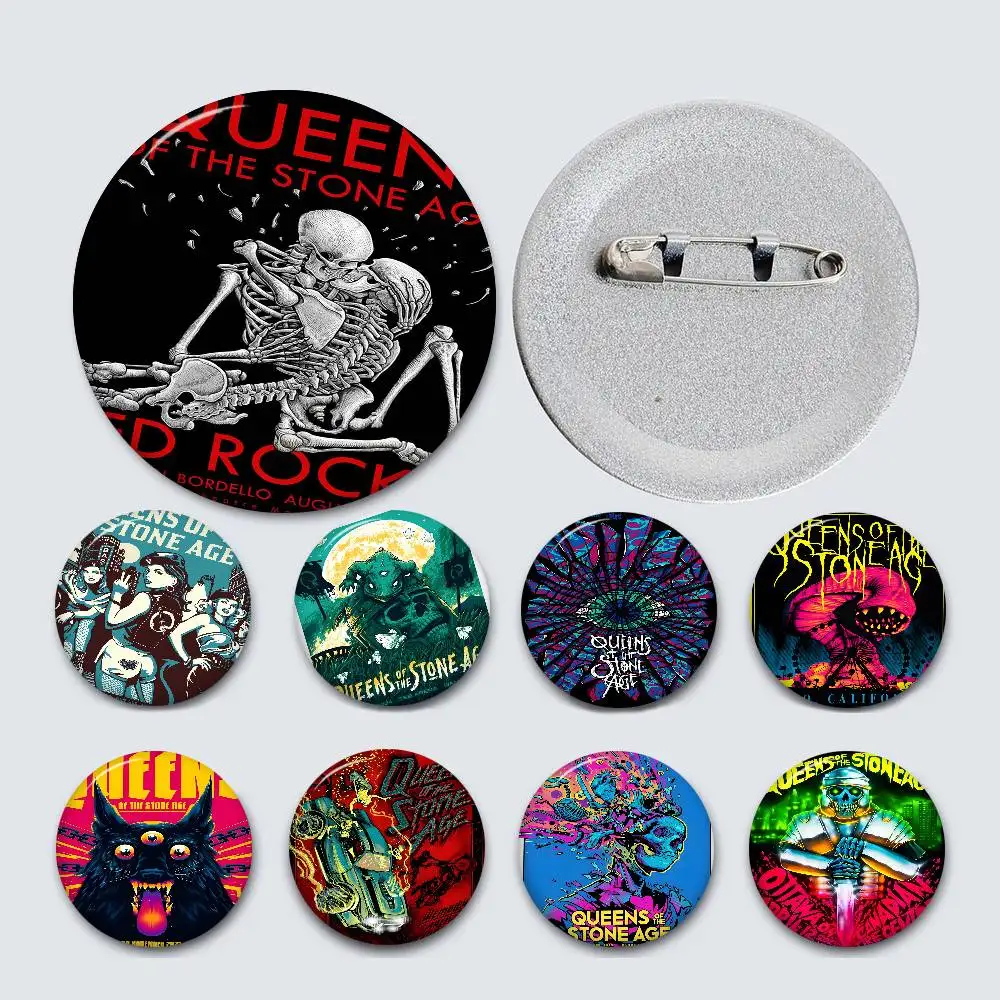 Queens Of The Stone Age 32/44/58mm Round Cartoon Brooches Handmade Pins For Backpack Jewelry Accessories Gifts Creative Badge